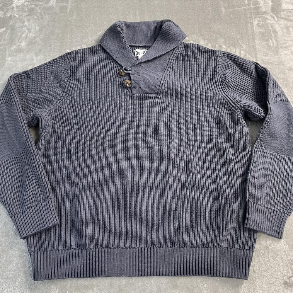 Duluth Trading Co Sweater Mens XL Gray Shawl Collar Heavy Rib Knit Pullover